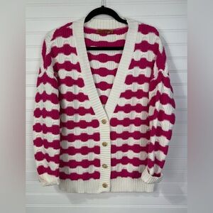 Belldini women’s pink and white striped gold button chunky knit cardigan. Size S